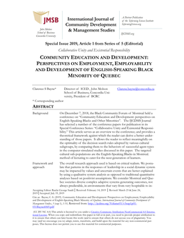 Community Education and Development: Perspectives on Employment, Employability and Development of English-Speaking Black Minority of Quebec