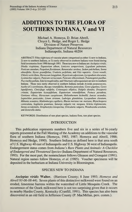 Proceedings of the Indiana Academy of Science 213 (1995) Volume 104 (3-4) P
