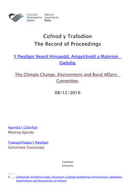 Bovine Tuberculosis in Wales. a Record of Proceedings in the Senedd. the Climate Change, Environment and Rural Affairs Committee