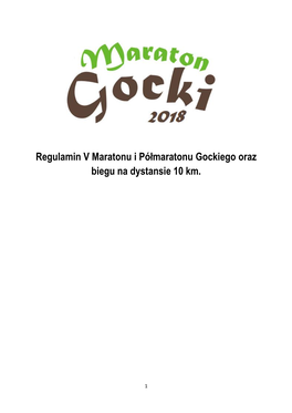 Regulamin V Maratonu I Półmaratonu Gockiego Oraz Biegu Na Dystansie 10 Km