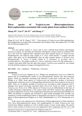 Three Species of Neofusicoccum (Botryosphaeriaceae, Botryosphaeriales) Associated with Woody Plants from Southern China