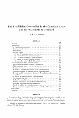 The Franklinian Geosyncline in the Canadian Arctic and Its Relationship to Svalbard