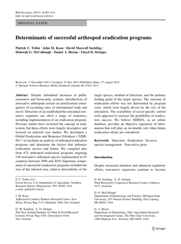 Determinants of Successful Arthropod Eradication Programs