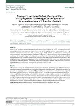 New Species of Urocleidoides (Monogenoidea: Dactylogyridae) from the Gills of Two Species of Anostomidae from the Brazilian Amazon