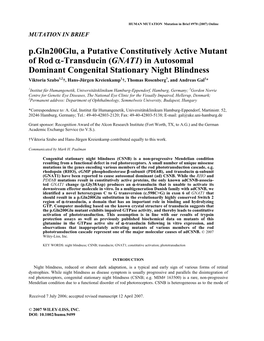 Constitutively Active Mutant of Rod A-Transducin in Autosomal Dominant