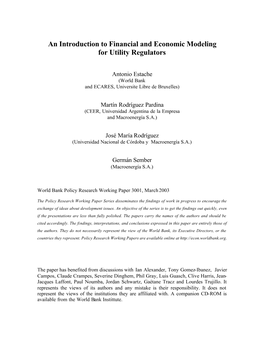 An Introduction to Financial and Economic Modeling for Utility Regulators