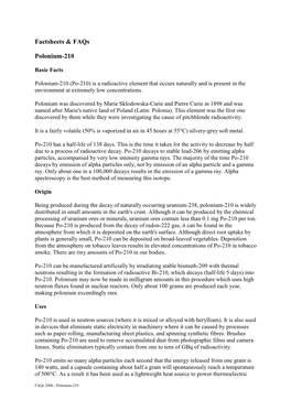 Factsheets & Faqs Polonium-210