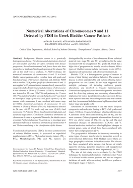 Numerical Aberrations of Chromosomes 9 and 11 Detected by FISH in Greek Bladder Cancer Patients