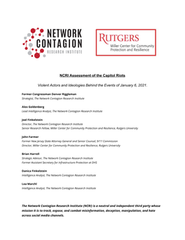 January 11, 2021 NCRI Assessment of the Capitol Riots Violent Actors and Ideologies Behind the Events