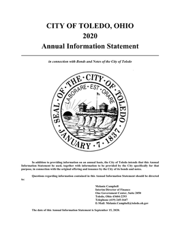 CITY of TOLEDO, OHIO 2020 Annual Information Statement
