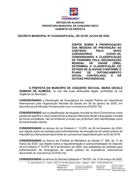 Decreto Municipal Nº 23/2020/Gp/Cs/Al, De 20 De Julho De 2020
