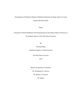 1 Development of Prediction Models of Methane Production by Sheep