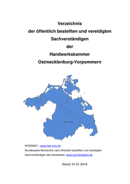 Verzeichnis Der Öffentlich Bestellten Und Vereidigten Sachverständigen Der Handwerkskammer Ostmecklenburg-Vorpommern