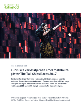 Tunisiska Världsstjärnan Emel Mathlouthi Gästar the Tall Ships Races 2017