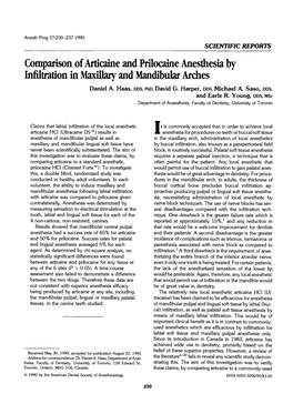 Comparison of Articaine and Prilocaine Anestiesia by Infiltration in Maxillary and Mandibular Archles Daniel A