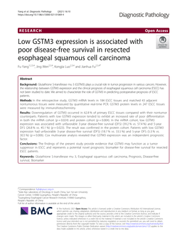 Low GSTM3 Expression Is Associated with Poor Disease‐Free Survival In