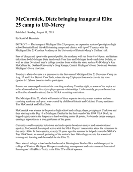 Mccormick, Dietz Bringing Inaugural Elite 25 Camp to UD-Mercy
