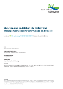Sturgeon and Paddlefish Life History and Management: Experts' Knowledge and Beliefs