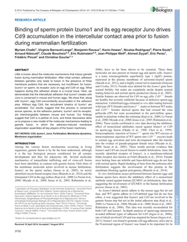 Binding of Sperm Protein Izumo1 and Its Egg Receptor Juno Drives Cd9