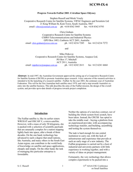 Progress Towards Fedsat 2001 A'stralian Space Odyssey