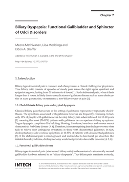 Biliary Dyspepsia: Functional Gallbladder and Sphincter of Oddi Disorders