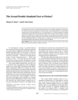 The Sexual Double Standard: Fact Or Fiction?