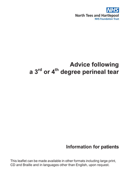 Advice Following a 3Rd Or 4Th Degree Perineal Tear