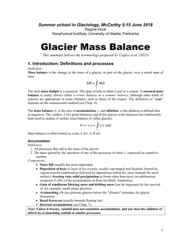 Glacier Mass Balance This Summary Follows the Terminology Proposed by Cogley Et Al