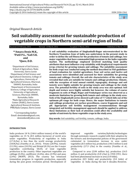 Soil Suitability Assessment for Sustainable Production of Vegetable Crops in Northern Semi-Arid Region of India
