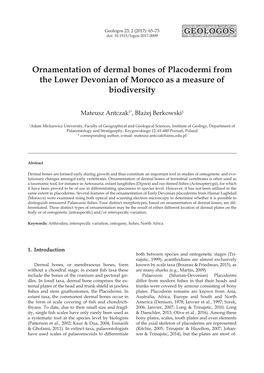 Ornamentation of Dermal Bones of Placodermi from the Lower Devonian of Morocco As a Measure of Biodiversity