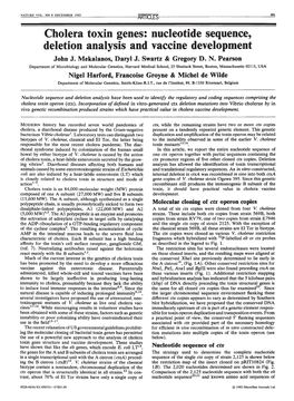 Cholera Toxin Genes: Nucleotide Sequence, Deletion Analysis and Vaccine Development John J