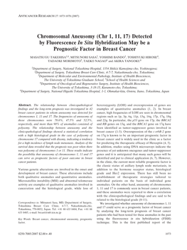 Detected by Fluorescence in Situ Hybridization May Be a Prognostic Factor in Breast Cancer