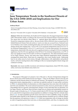 June Temperature Trends in the Southwest Deserts of the USA (1950–2018) and Implications for Our Urban Areas