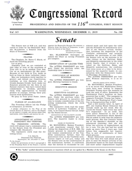 Congressional Record United States Th of America PROCEEDINGS and DEBATES of the 116 CONGRESS, FIRST SESSION