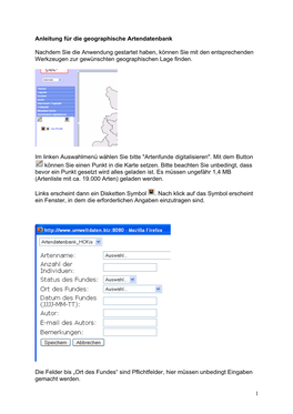 1 Anleitung Für Die Geographische Artendatenbank Nachdem Sie Die