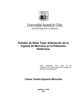 Estudio De Dieta Total: Estimación De La Ingesta De Mercurio En La Población Valdiviana