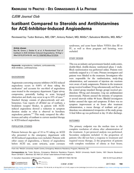 Icatibant Compared to Steroids and Antihistamines for ACE-Inhibitor-Induced Angioedema