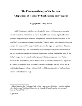 Adaptations of Hooker by Shakespeare and Voegelin