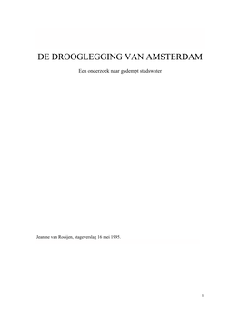 De Drooglegging Van Amsterdam