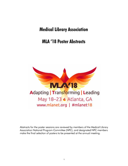 Medical Library Association MLA '18 Poster Abstracts