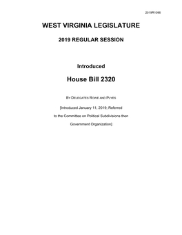 WEST VIRGINIA LEGISLATURE House Bill 2320