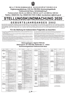 Stellungskundmachung 2020 NÖ