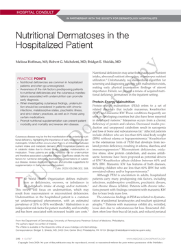 Nutritional Dermatoses in the Hospitalized Patient
