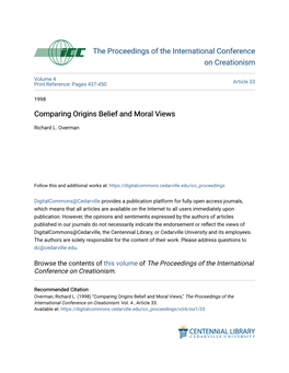 Comparing Origins Belief and Moral Views