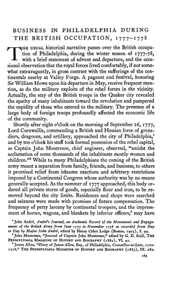 BUSINESS in PHILADELPHIA DURING the BRITISH OCCUPATION, I777~I778