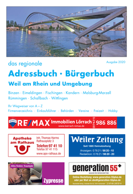 Weil Am Rhein Und Umgebung 2020 Rimsinger Weg 20 · 79111 FREIBURG Das Regionale Ausgabe 2020 Tel