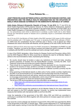 Joint Press Release Between Africa Cdc and Who on The