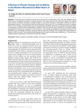 A Review of Climate Change and Its Effects in the Western Mountainous Water Basin of Nepal