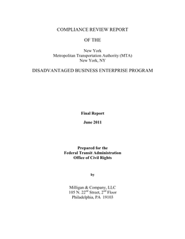 Compliance Review Report of the New York Metropolitan