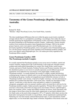 Taxonomy of the Genus Pseudonaja (Reptilia: Elapidae) in Australia